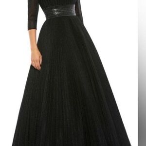 Mac Duggal Shimmering Pleated 3/4 Sleeve Ball Gown